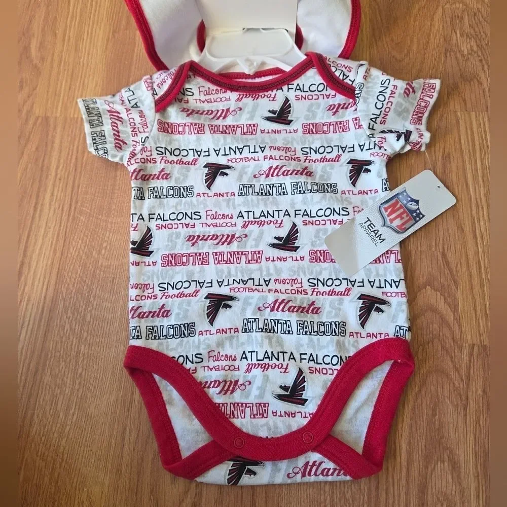 NFL Atlanta Falcons Baby 0-3 Months 3pc Bodysuit, Bib, Beanie NWT Football Fan